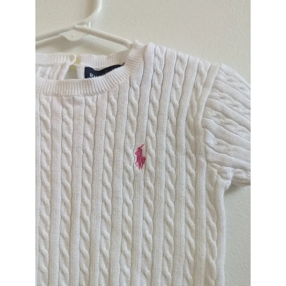 Ralph Lauren Sweater 4T Girls Cable Knit Short Sleeve White